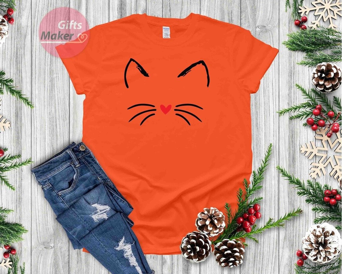 Cat Shirt Kitty Kitten T Shirt I Love Cats Funny Present Animal Lover T shirt Whiskers Face Cat Lover Cute Shirt Gifts for Her Gifts Maker